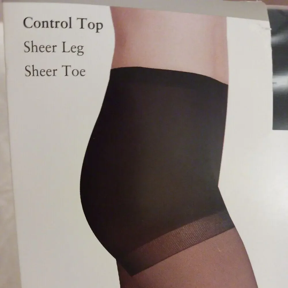Nordstrom Rack Control Top Sheer Leg Toe Pantyhose JET BLACK Sz‎ B Vntg New Pckg